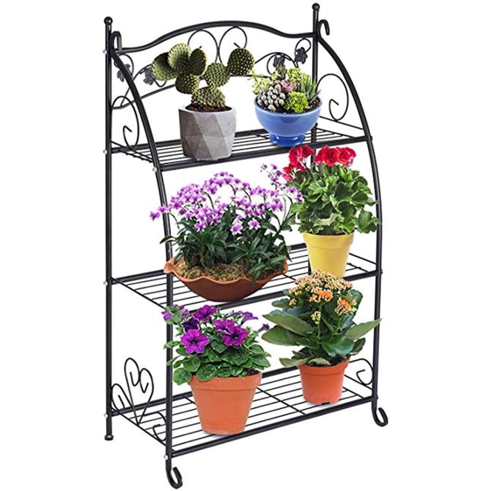 Metal flowerbed doework, 3 shelves, black