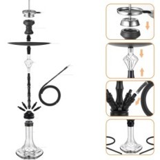 Shisha Ryosee 100 cm 4 šļūtenes ar LED apgaismojumu, komplektu, melnu