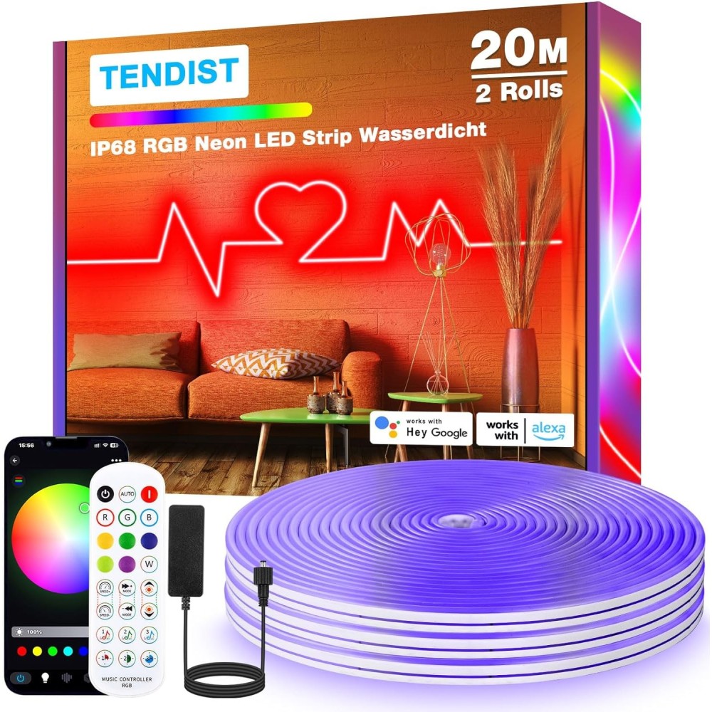 LED NEON traka 20 m RGB IP68 Wi-Fi boja LED traka s daljinskim upravljačem i kontrolnom tendencijom vodootporan