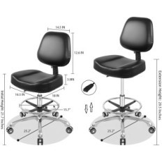 Hoker adjustable Nazalus with backrest and footstool, black