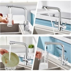 Faulkatze Robinet de cuisine, 360 °, avec filtre 3 en 1, chrome