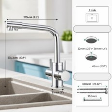 Faulkatze Robinet de cuisine, 360 °, avec filtre 3 en 1, chrome