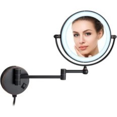 Mirror Illuminated Dowry, 7x 1x, Diameter 20 cm, Black