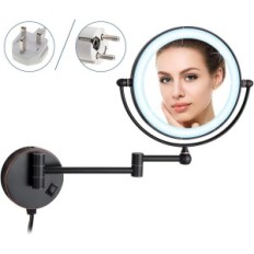 Mirror Illuminated Dowry, 7x 1x, Diameter 20 cm, Black