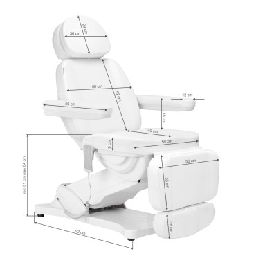 Elektromos kozmetikai szék SILLON CLASSIC 3 motoros fehér — oldalnézet