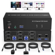 KVM Clickfish HDMI Switch + 2 DisplayPort, 3 monitor, per 2 computer DKM203B