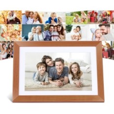 Quadro de foto digital Wi-Fi, HD IPS 16 GB, castanho claro