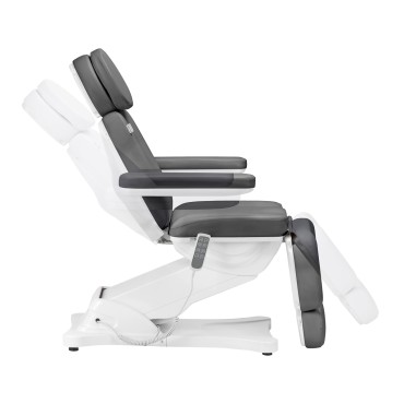 Električna kozmetična stol SILLON CLASSIC s 4 motorji in naslonjalom v sivi barvi — stranski pogled