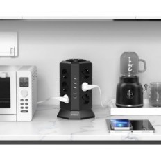 NVEESHOX függőleges kiterjesztő 12 foglalattal, 2 USB- C, 3 USBA, 2 m, fekete