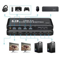 Hdiwousp KVM kapcsoló, 4K ULTRA HD, 2 monitor, HDMI 2.0, 120V