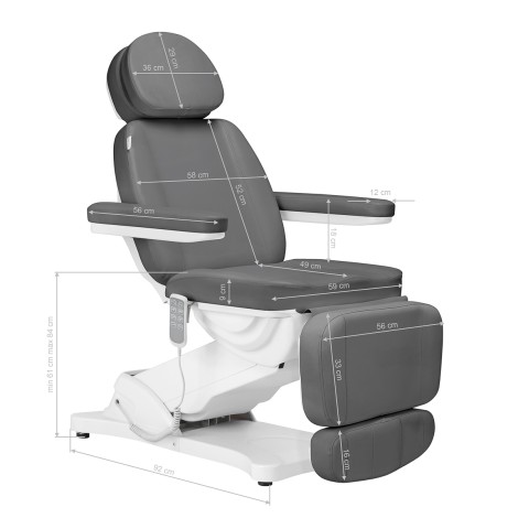 Elektrisk kosmetikstol SILLON CLASSIC med 4 motorer och grå vilostöd — sidosida