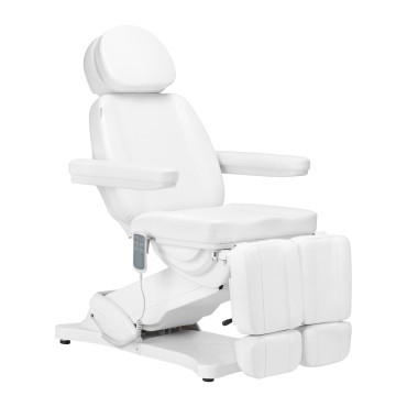 Sillón cosmético eléctrico CLASSIC 3 motores con reposapiés pediátrico blanco — vista lateral