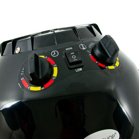 Secador de capacete de pé Gabbiano LI-202S preto, duas velocidades — close-up dos controlos