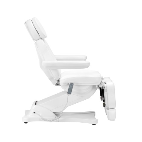 Električna kozmetička stolica SILLON CLASSIC s 3 motora i pedikerskom naslonom bijela — bočni pogled