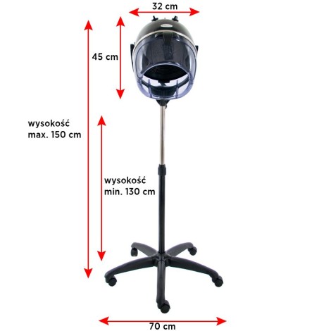Sèche-cheveux casque sur pied Gabbiano LI-202S noir deux vitesses — vue de face