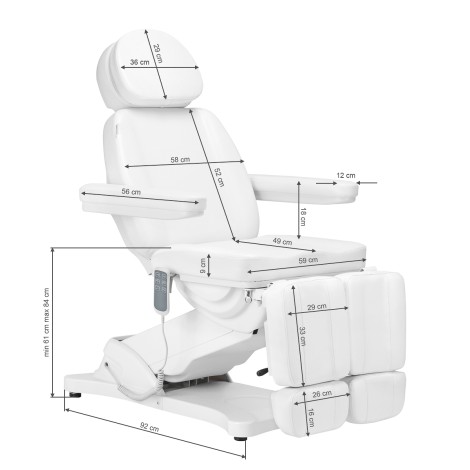 Elektromos kozmetikai szék SILLON CLASSIC 3 motorral pedikűr támlával fehér — oldalnézet