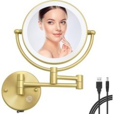 RECKODOR 20 cm wall shaving mirror, backlit 1x / 5x golden golden