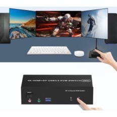 KVM Yemie Pro Switch, 2 θύρες οθόνης, USB 3.0, 2 PC, 3 οθόνες