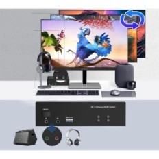 KVM Yeemie Pro Switch, 2 DisplayPort Ports, USB 3.0, 2 PC, 3 skjermer