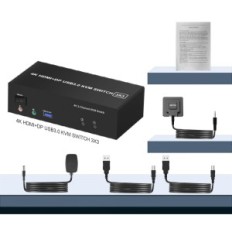 KVM YEMEEMIE PRO Lüliti, 2 DisplayPort Ports, USB 3.0, 2 tk, 3 monitorid