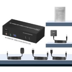 KVM Yeemie Pro Switch, 2 Displayport Ports, USB 3.0, 2 stk, 3 skærme