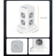 TESSAN TPS05-DE-C, 8-sekcia predlžovací kábel, 3 USB A, USB C, 16 A, 3600 W