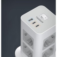 TESSAN TPS03- DE- 2C multipin aljzat, 1 USB, 2 USB C, 3600 W, 125 V, 2 m