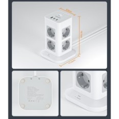 Gniazdo wielopinowe TESSAN TPS03-DE-2C, 1 USB, 2 USB C, 3600 W, 125 V, 2 m