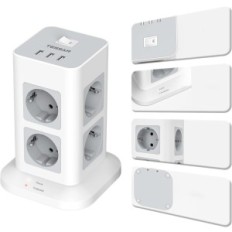 Tessan TPS03-DE tīkla filtrs, 240 V, 3600W, 16A, 3 USB, 2 m, balts