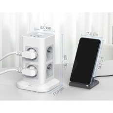 Tessan TPS03-DE -verkkosuodatin, 240 V, 3600W, 16A, 3 USB, 2 m, valkoinen