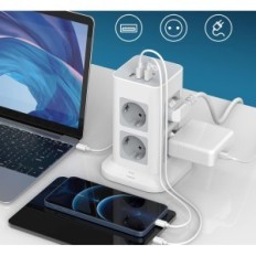 TESSAN TPS03-DE Omrežni filter, 240 V, 3600W, 16a, 3 USB, 2 m, White