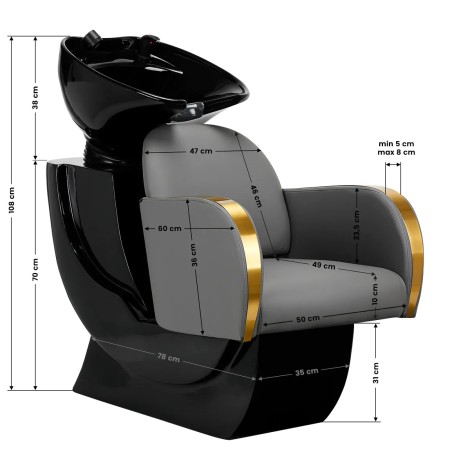 Gabbiano hairdressing wash unit Malaga gold gray — side view