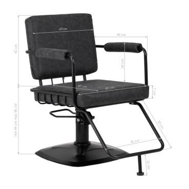 Καρέκλα Κομμωτηρίου Gabbiano Katania Loft Old Leather Μαύρη — προβολή από πλάι