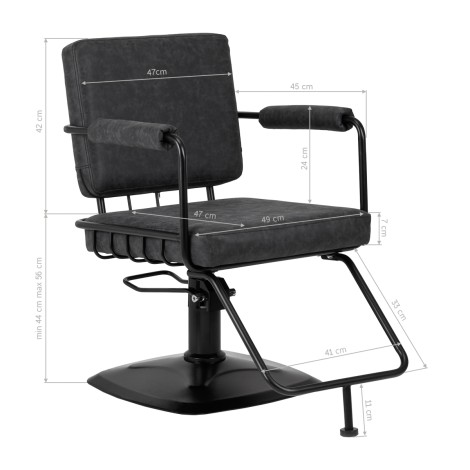 Gabbiano Katania Loft Old Leather frisørstol sort — fra siden