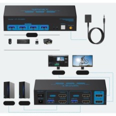 KVM CMSTEDCD HDMI-omkopplare, VP-SW220, 12V, 1 A, USB 3.0