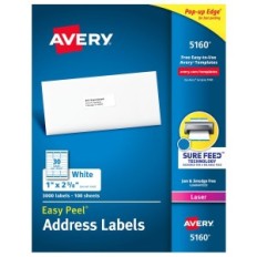 Avery Easy Peel Avery Etiketter Slitstarkt lim 1 "X2-5 / 8" 3000 Etiketter (5160)