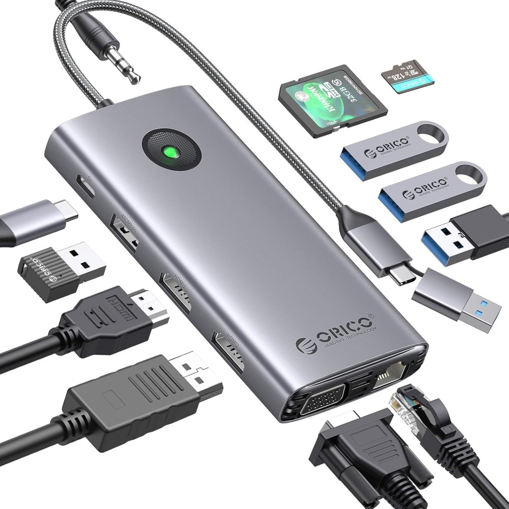 ORICO 12W1 Docking Station med USB- og lydporte, der er kompatible med MacBook