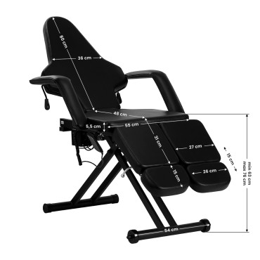 Cadeira de tatuagem Pro Ink 610 preta — vista lateral