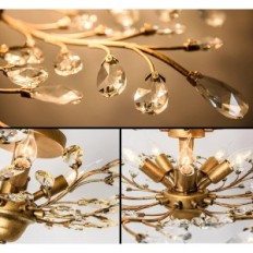 Ganeed Crystal kroonluchter, vintage K9, 5-lichte plafondlamp, goud