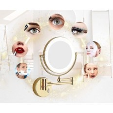 DOWAR Cosmetische spiegel met verlichting, goud, vergroting 7x, muur