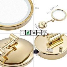 DOWAR Cosmetische spiegel met verlichting, goud, vergroting 7x, muur