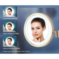 Dowry Cosmetic Mirror med Belysning, Guld, Forstørrelse 7x, Væg