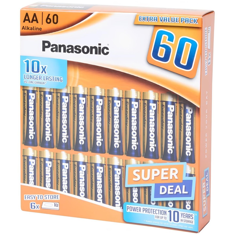 Conjunto de 60x Panasonic Power LR6 AA Bateria As baterias alcalinas mais poderosas para pilotos e dispositivos