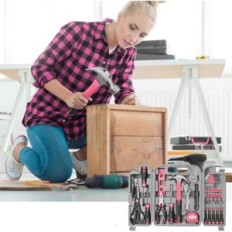 Hi-Spec 5 56 Tools Set Pink Universal Set doma in popravilo orodij v estetski roza