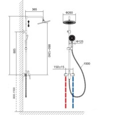 Aurale douche set met fittingen, 100-139 cm