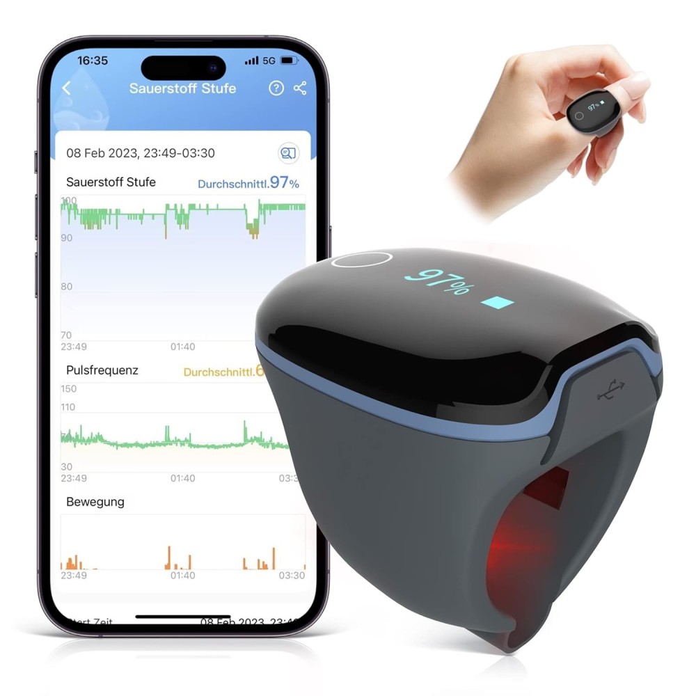 Viatom o2 ring for finger, 9.8 x 9.2 x 7.3 cm Intelligent SATTERATION monitor and sleep