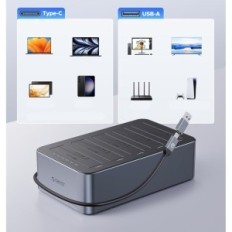 Telakointiasema ORICO 5x20 TB, jossa offline-kloonaus, USB 3.2, 12 V / 6.5 A
