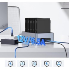 Docking station ORICO 5x20 Tb con clonazione offline, USB 3.2, 12 V / 6.5 A