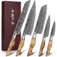 Set di coltelli Hezhen, 5 pezzi, realizzati in acciaio Damasco