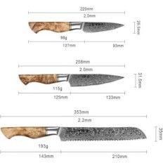 Hezhen Messen Set, 5 stuks, gemaakt van Damascus staal
